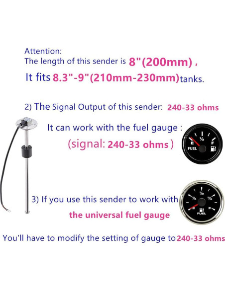 Sensor de Nivel de Combustible AODITECK 8" 240-33 Ohmios