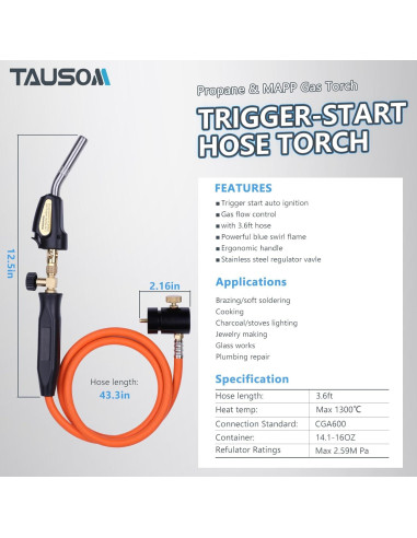 Kit de Soplete de Propano Jiarui 1.1m con Encendido Automático