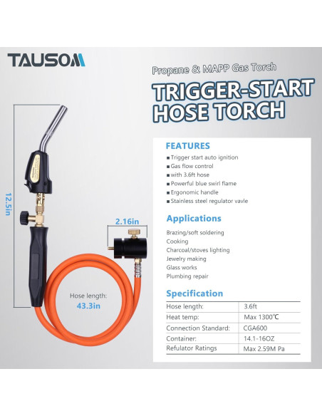 Kit de Soplete de Propano Jiarui 1.1m con Encendido Automático
