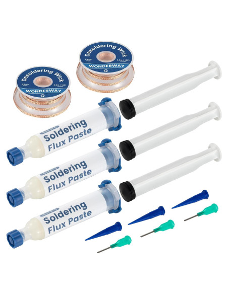 Kit de Reparación Electrónica Wonderway: 3 Flux Sin Plomo + 2 Mechas 25mm