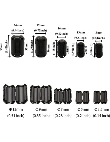 70 Pcs Núcleos de Ferrita Clip-On Raogoodcx RFI EMI Supresor