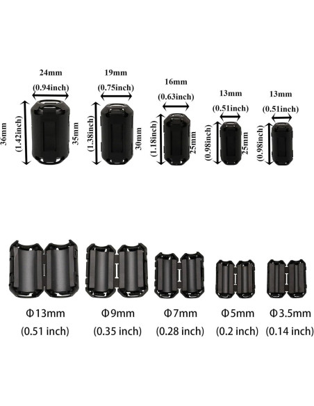70 Pcs Núcleos de Ferrita Clip-On Raogoodcx RFI EMI Supresor