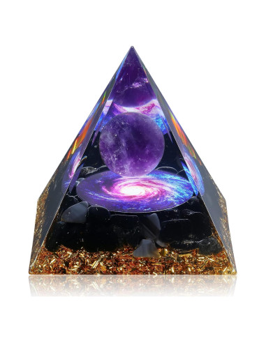 Pirámide Orgone Hopeseed de Amatista y Obsidiana 6cm