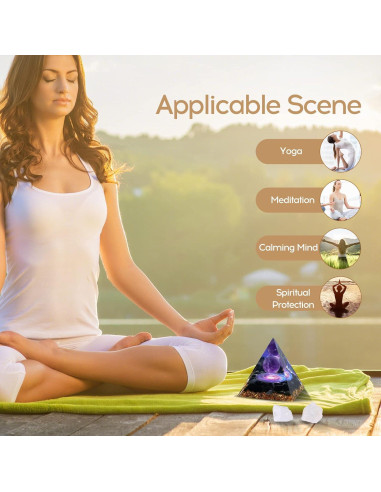 Pirámide Orgone Hopeseed de Amatista y Obsidiana 6cm