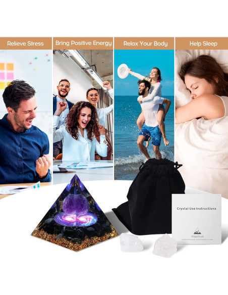 Pirámide Orgone Hopeseed de Amatista y Obsidiana 6cm Pirámide Orgone Hopeseed de Amatista y Obsidiana 6cm