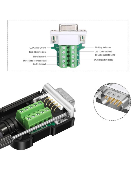 Conector DB9 sin soldadura Dbilida 2 Machos 2 Hembras 16mm Conector DB9 sin soldadura Dbilida 2 Machos 2 Hembras 16mm