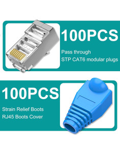 Paquete de 100 conectores RJ45 blindados Cat 6 Brileine 2