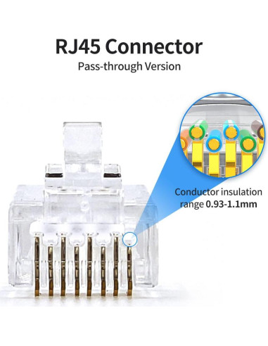 100 Conectores RJ45 Passthrough Cat 6 para Cable Ethernet