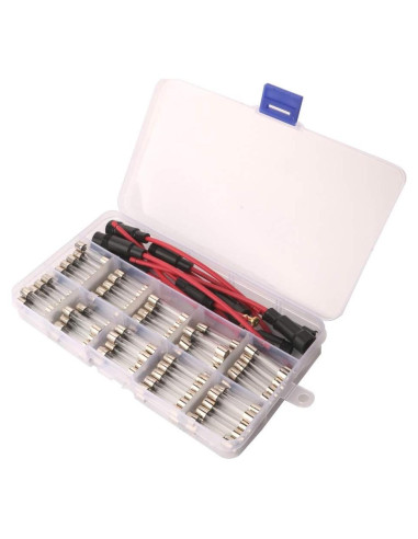 Kit 5 Soportes de Fusible AGC 6x30mm + 100 Fusibles Vidrio 0.5A-15A