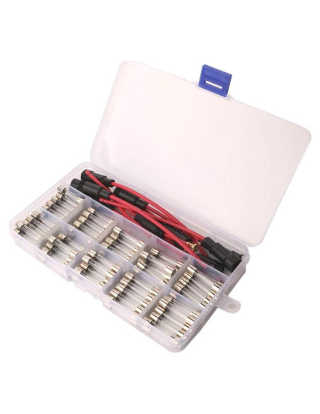 Kit 5 Soportes de Fusible AGC 6x30mm + 100 Fusibles Vidrio 0.5A-15A