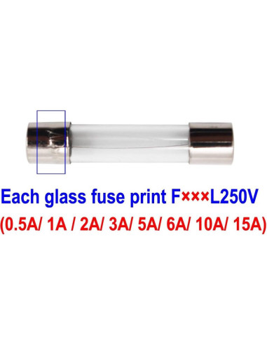 Kit 5 Soportes de Fusible AGC 6x30mm + 100 Fusibles Vidrio 0.5A-15A