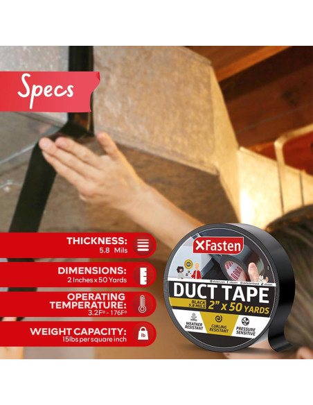 Cinta Adhesiva XFasten Negra 5cm x 45.72m Resistente al Clima