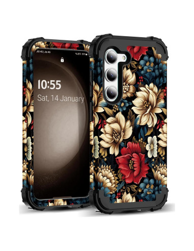 Funda 3 en 1 SleekCover para Galaxy S23 Plus Floral Negra