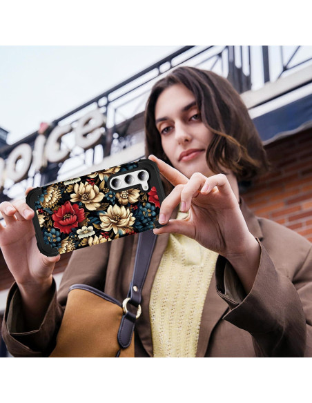 Funda 3 en 1 SleekCover para Galaxy S23 Plus Floral Negra