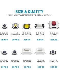 Kit de 200 Interruptores Táctiles Micro Momentáneo QTEATAK 2