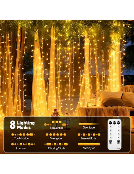 Luces de Cortina LED Brightown 300 LEDs 3m Blanco Cálido