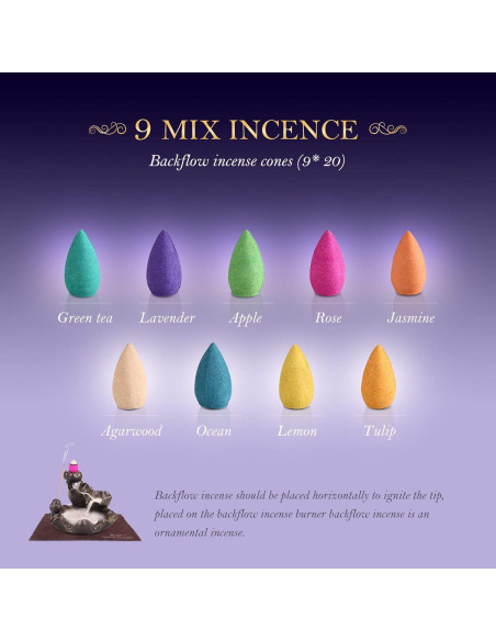 Conos de Incienso de Retroceso OTOFY 180 Pcs Aromas Naturales