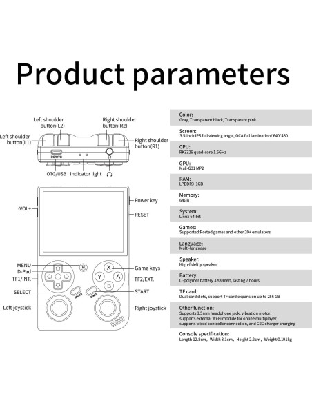 Consola de juegos portátil WESICH G350 3.5" IPS 64GB Rosa