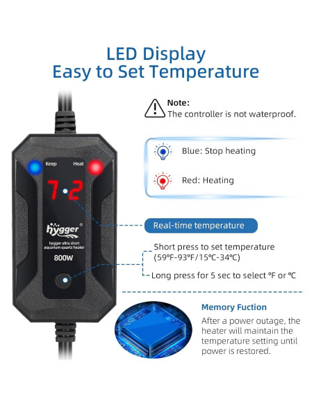 Calentador de Acuario Hygger 300W para 151-303 Litros