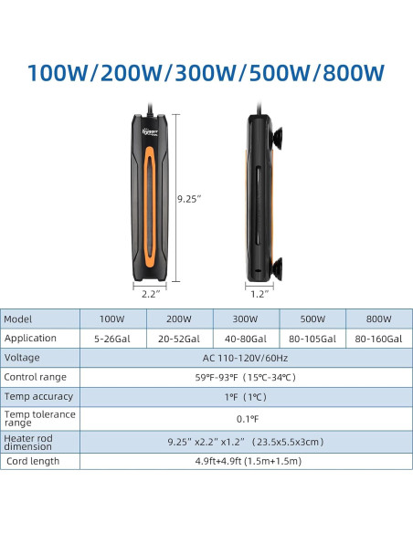 Calentador de Acuario Hygger 300W para 151-303 Litros