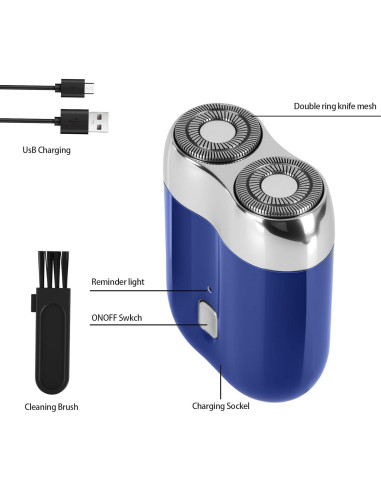 Afeitadora Eléctrica Mini Senduzll 2025 Doble Cabezal USB Azul