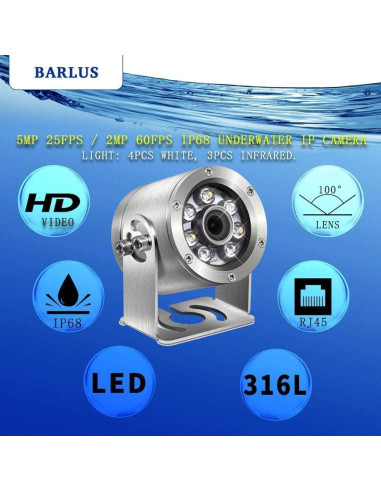 Cámara Submarina Barlus 5MP IP68 con Luz y Cable 9.75m