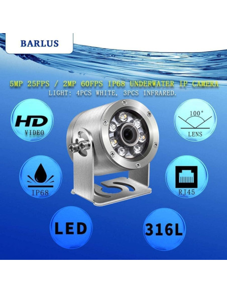 Cámara Submarina Barlus 5MP IP68 con Luz y Cable 9.75m