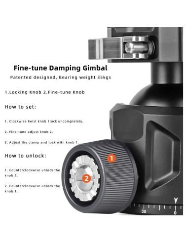 Cabezal de bola de aluminio XILETU 44mm para trípode DSLR 35kg