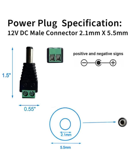 10 Pares Conectores de Poder DC 12V 5A 2.1x5.5mm - CENTROPOWER
