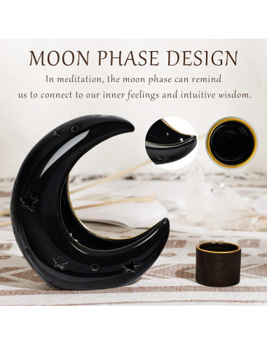 Soporte de Incienso Cerámica ZenBless Luna Negra 4 en 1