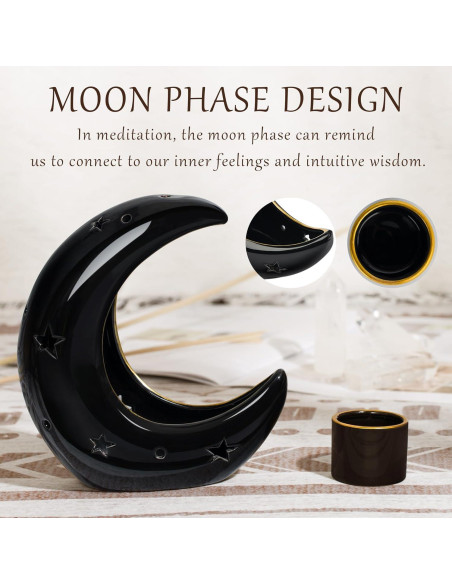 Soporte de Incienso Cerámica ZenBless Luna Negra 4 en 1