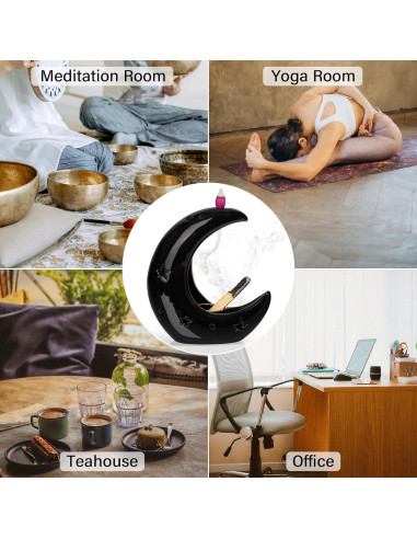 Soporte de Incienso Cerámica ZenBless Luna Negra 4 en 1