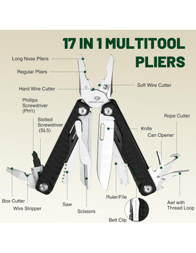 Multiherramienta MOSSY OAK 17 en 1 con Pinzas y Funda