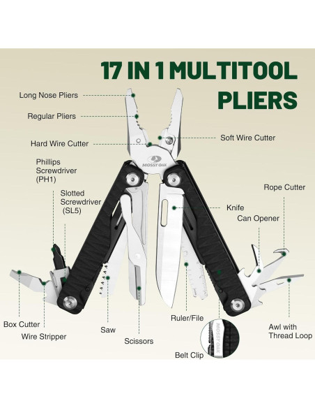 Multiherramienta MOSSY OAK 17 en 1 con Pinzas y Funda