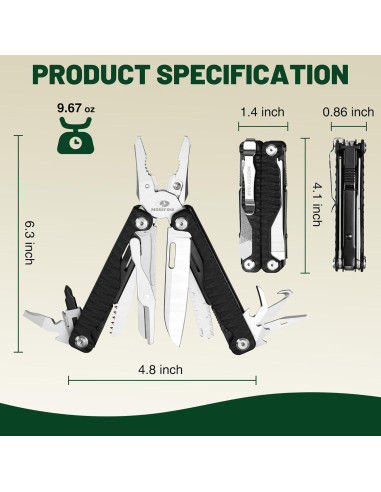 Multiherramienta MOSSY OAK 17 en 1 con Pinzas y Funda