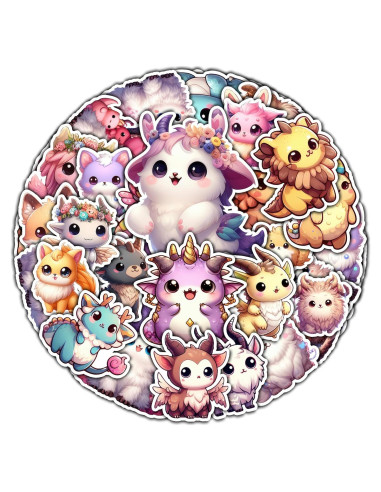 Pack 50 Pegatinas Kawaii de Vinilo Impermeables BIGZORO