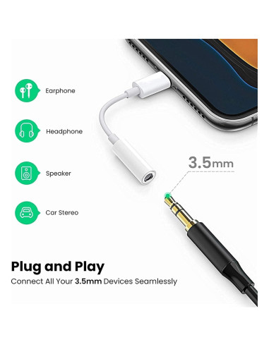 Adaptador de Auriculares 3.5mm a Lightning - Esbeecables - Paquete de 3
