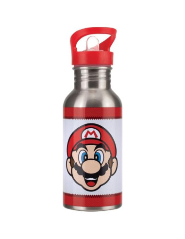 Botella de Agua de Metal Super Mario 500ml con Pajilla