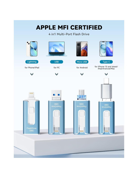 Unidad Flash MFi 256GB SUDEHO para iPhone y Android Unidad Flash MFi 256GB SUDEHO para iPhone y Android