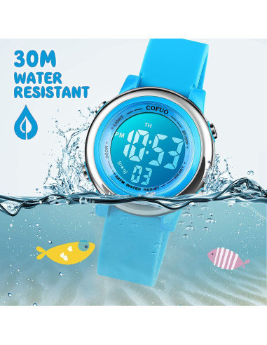 Reloj Deportivo Digital Cofuo Azul para Niños Impermeable