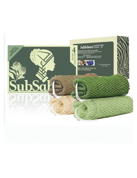 Esponja de Red Africana SubSahara - 4 Piezas Exfoliantes Suaves