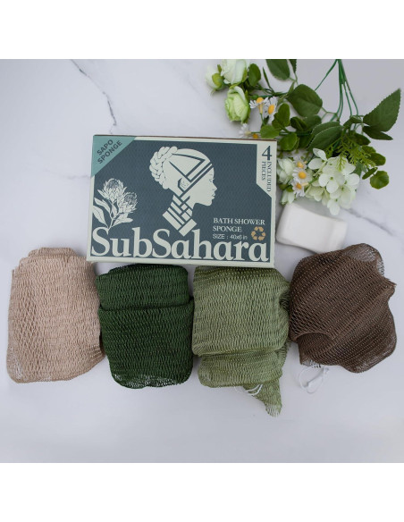 Esponja de Red Africana SubSahara - 4 Piezas Exfoliantes Suaves