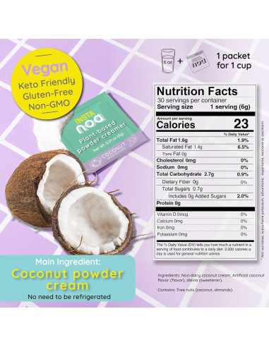 Crema en Polvo Vegana NOA Sabor Coco - 30 Sobres de 4g