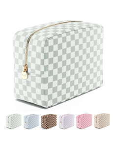 Bolsa de Maquillaje Embla Grande Cuadrícula Verde Menta