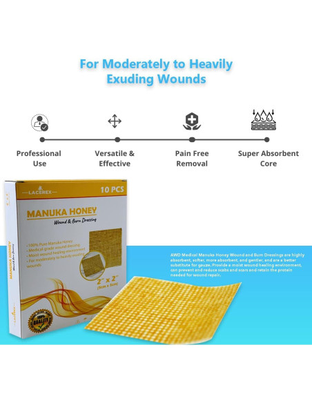 Vendas de Miel Manuka AWD - Parches Médicos 10 Unidades 5.08cm