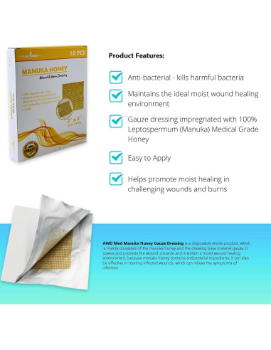Vendas de Miel Manuka AWD - Parches Médicos 10 Unidades 5.08cm