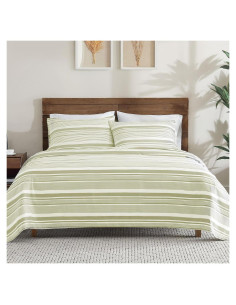 Juego de Sábanas Completo ClevaHome 4 Piezas Microfibra Raya Salvia