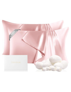 Juego de 2 Fundas de Almohada de Seda THXSILK King Rosa