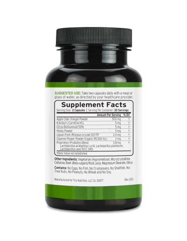 Cápsulas de Vinagre de Sidra de Manzana Trio Nutrition 40.8g