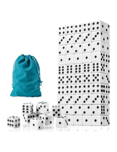 Juego de 100 Dados Blancos 16mm SLSESIN con Bolsa de Almacenamiento